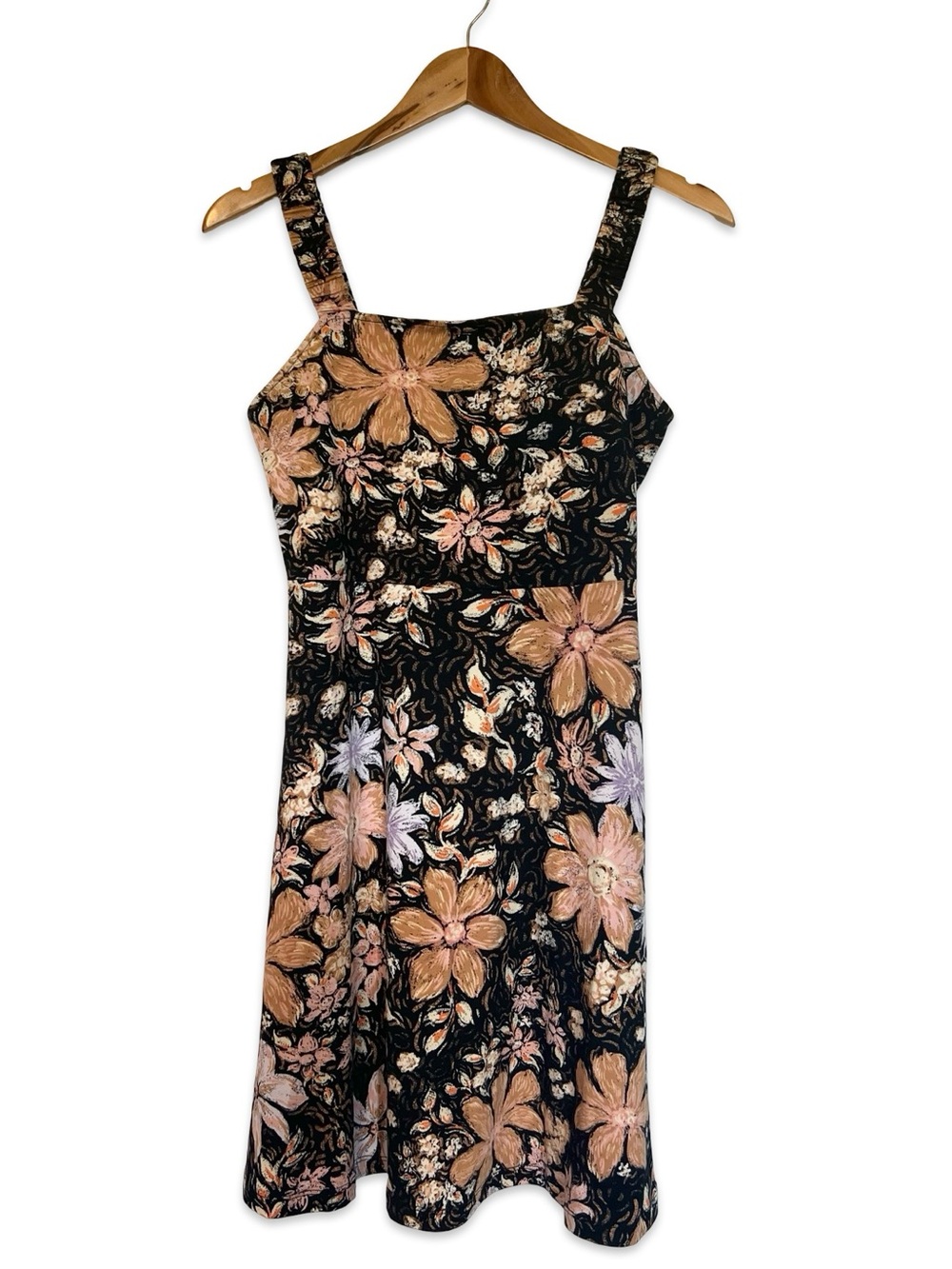 Bohemian square neck fit and flare dress Size M Boho sun dress Stretchy dress